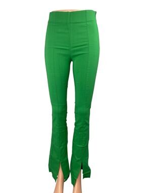 Dilvin Women's Green Split Hem Zip Bootcut High Rise Flare Trousers Pants Size 8